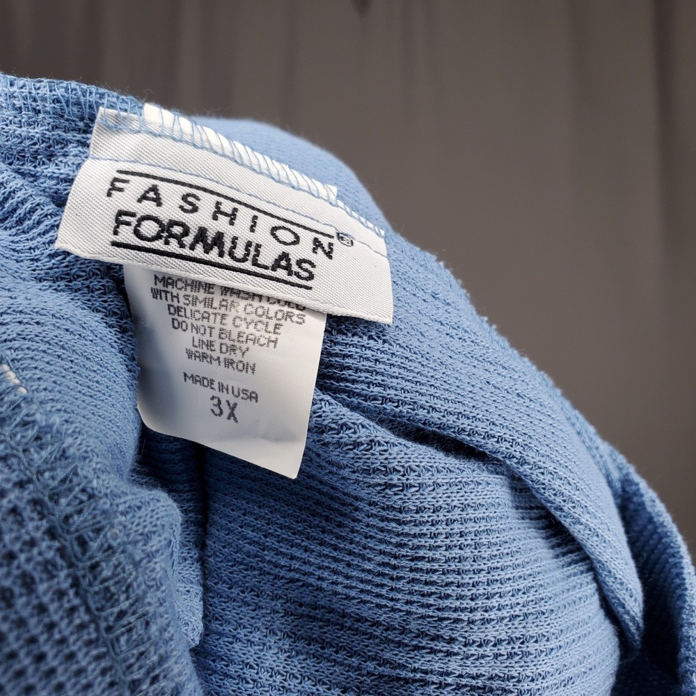 Fashion Formulas Vtg 60s Knit Pant Top Set Womens 3X Blue Textured Button Pocket - Picture 6 of 16